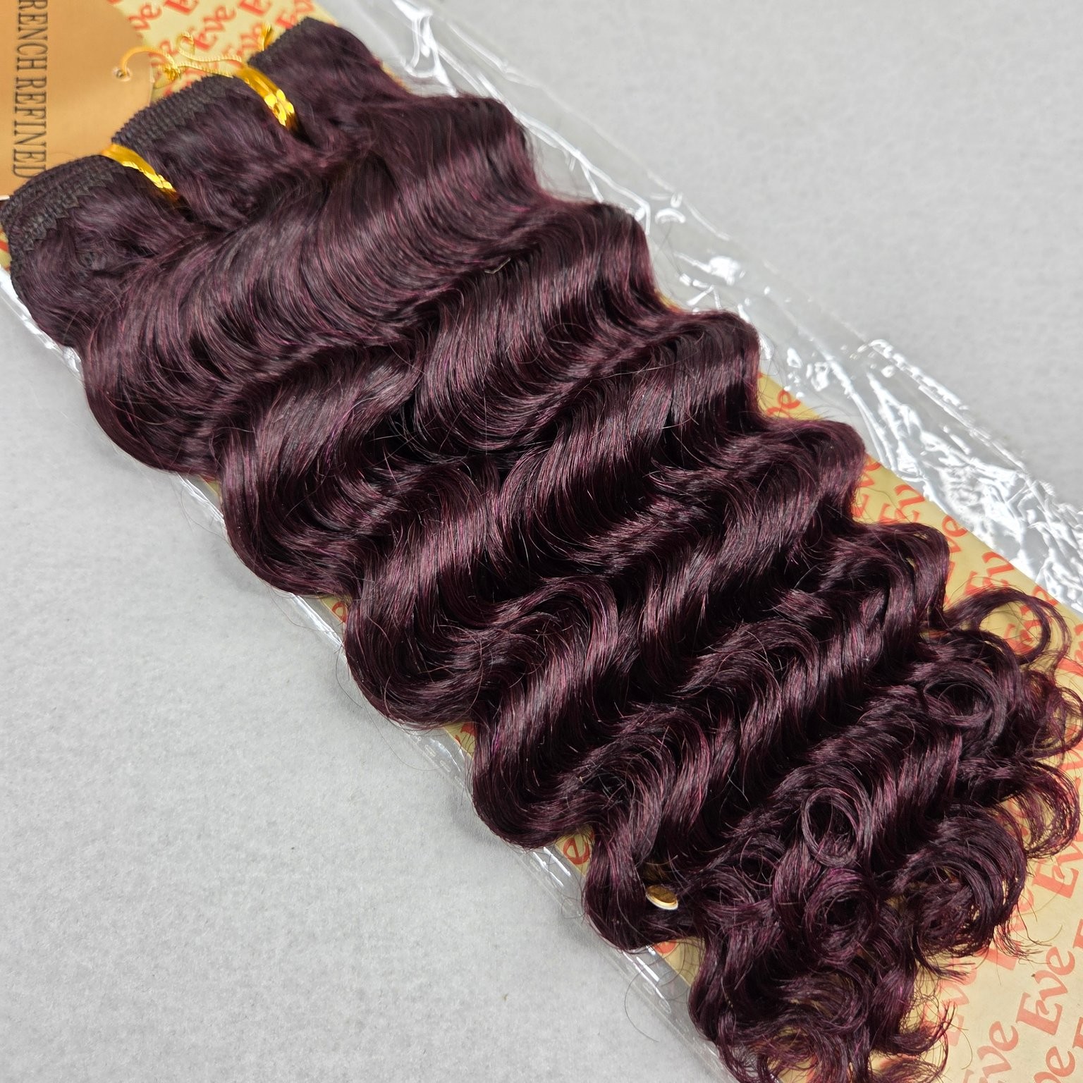 Eve French Refined Human Hair Extensions 12″ Deep Curl Color 99J Tangle Free