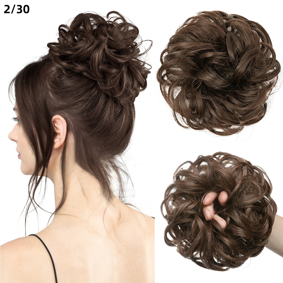 2PCs Small Messy Bun Hair Pieces Women Synthetic Curly Mini Scrunchies Hairpiece