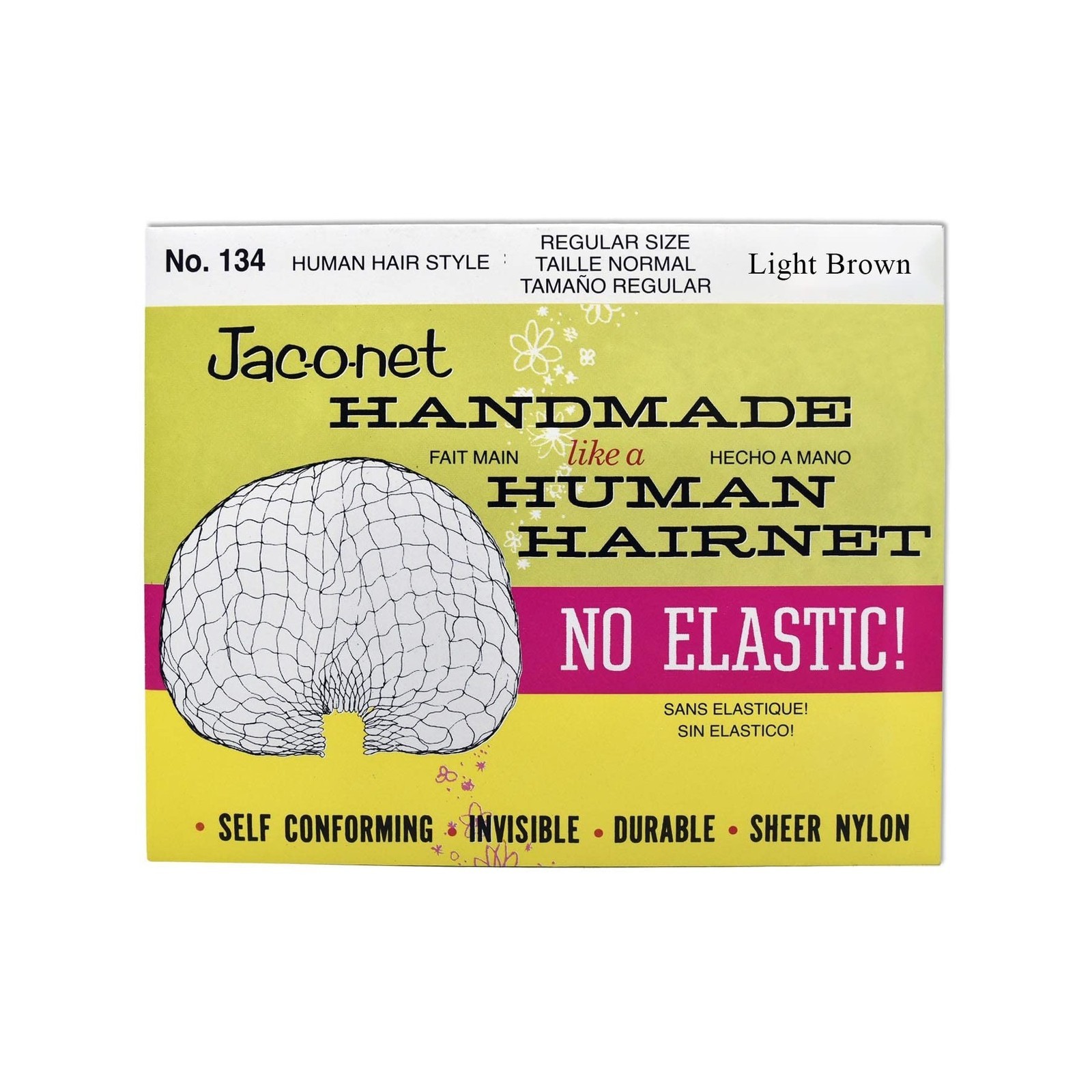 Hair Net Jac-O-Net Handmade No Elastic Regular Size, Light Brown,1 Net Per Pa…