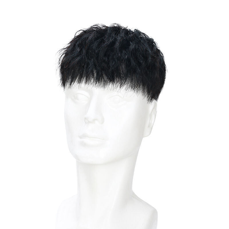 Men’s Short Curly Toppers Hairpiece Real Human Hair Clip in Tape Hair Pieces Wig