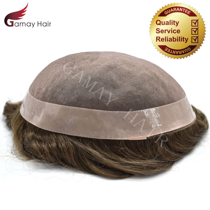 Mens Toupee 100% Human Hair piece Fine Mono Durable Natural Wig for Men D7-3