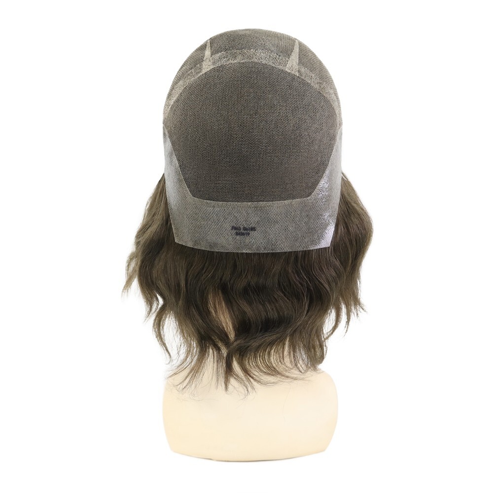Full Head Wig French Lace Center Poly Skin Human Hair Wig Medium Size 6” Hair