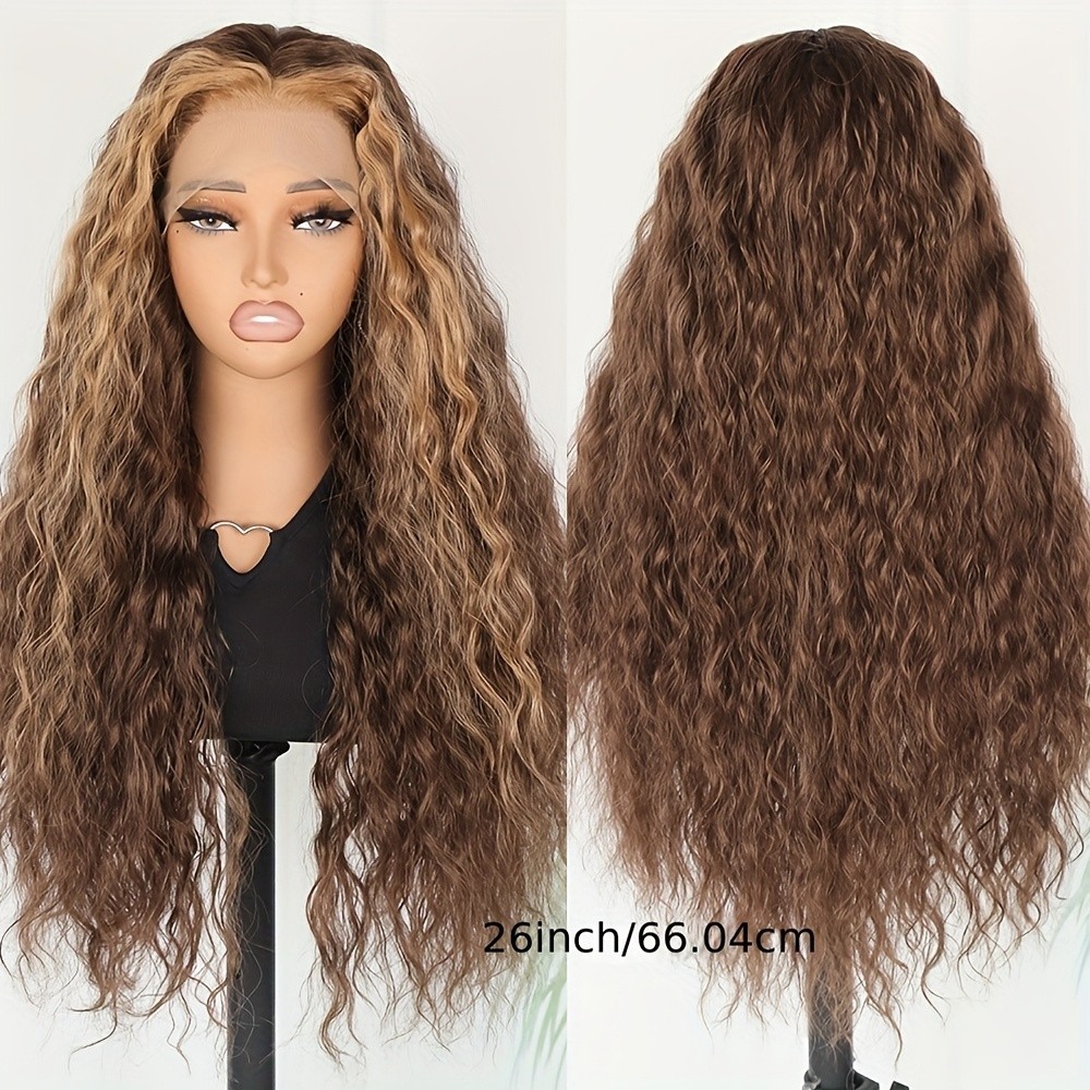 Loose Curly Wave Frontal Lace Wigs Long Brown Ombre Blonde Highlight Pre Plucked