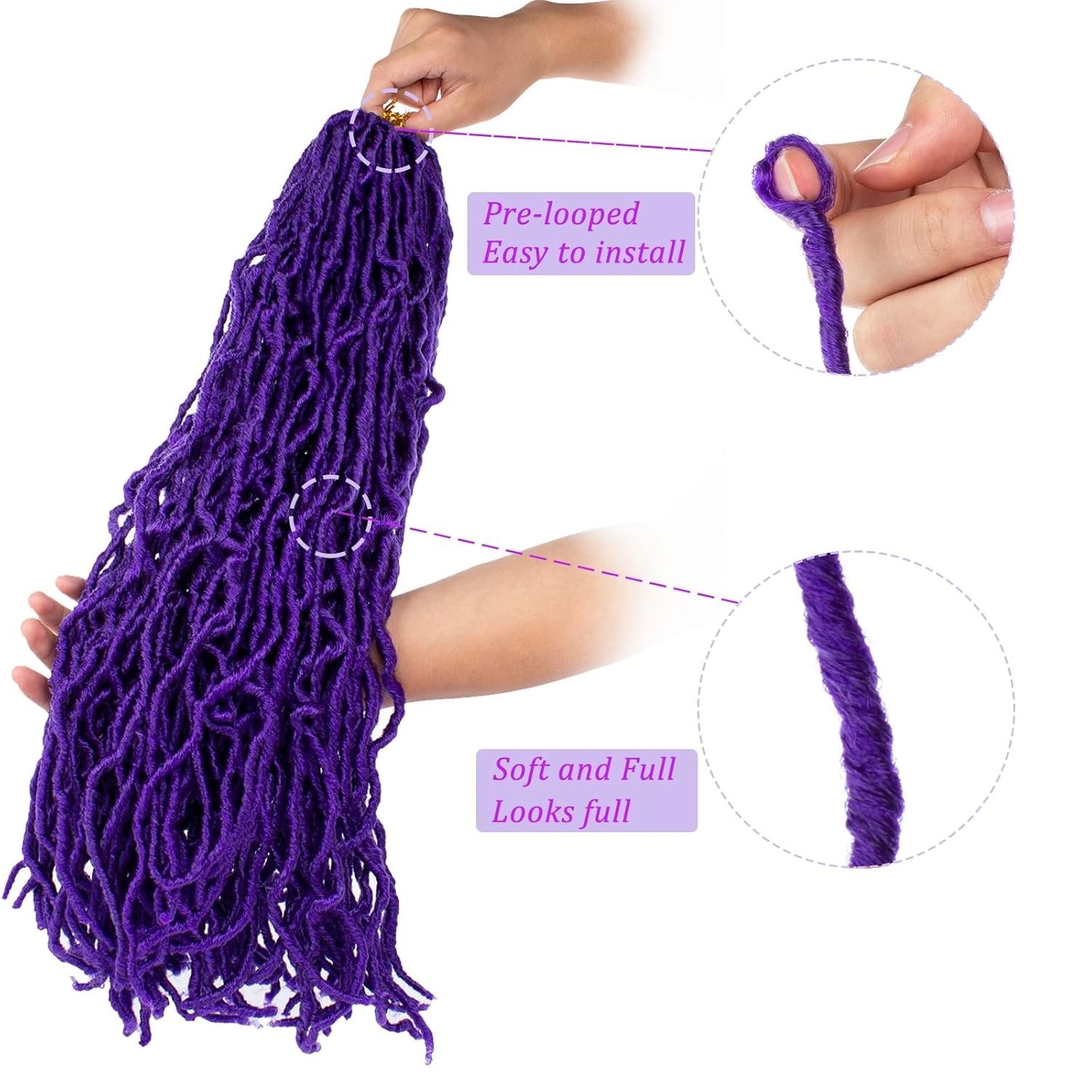 24 Inch Purple Faux Locs Crochet Braids – 2 Packs of Soft Curly Hair Extensions