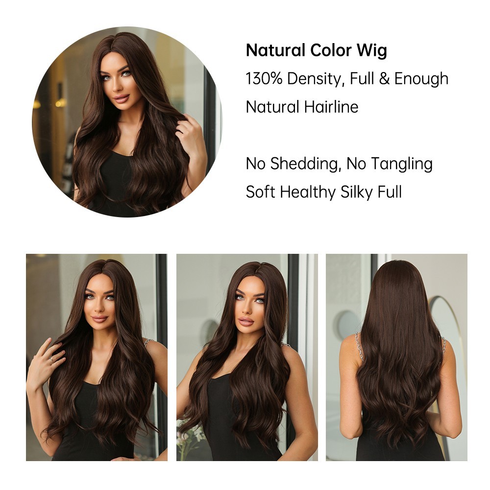 Long Wavy Choc Brown Women Synthetic Hair Heat Resistant Cosplay Wig Natural