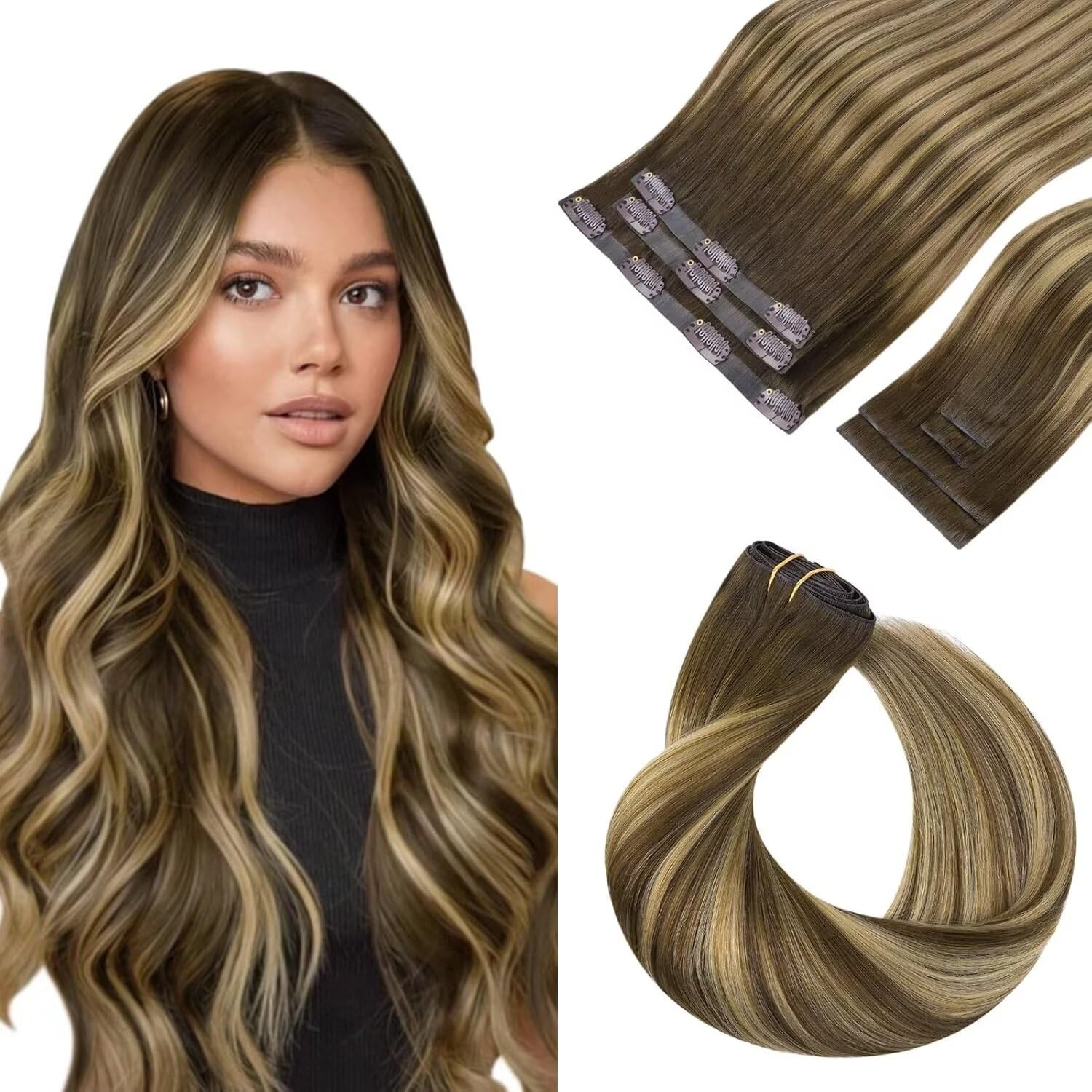 Hotbanana Invisi Edge Clip In Hair Extensions 14Inch 100G 4Pcs Injected
