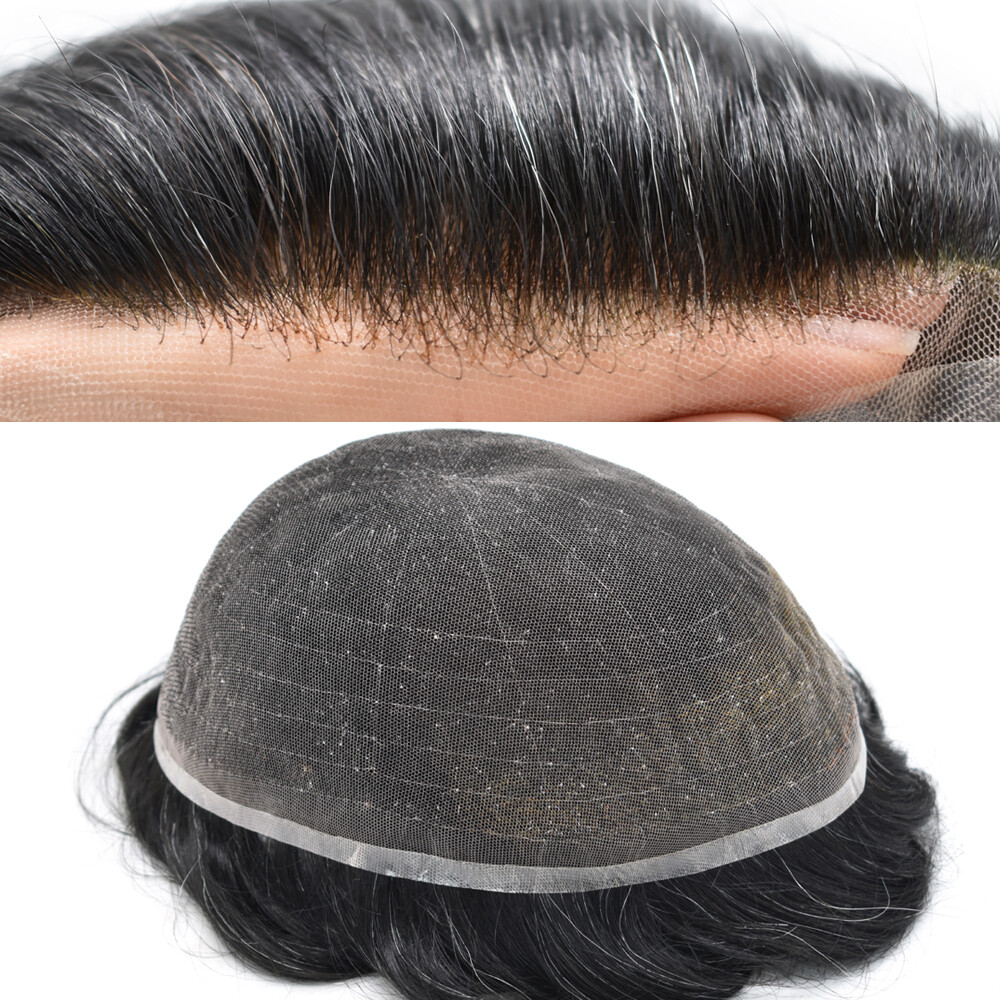 Full French Lace Mens Toupee Hairpiece Bleached Human Hair Replacement System US