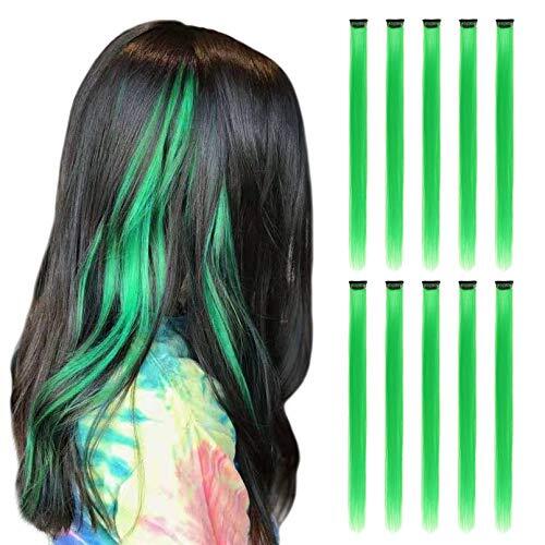 Green Hair Extensions Clip in, 22 Inch 10 Pcs 22 Inch (Pack of 10) 10PCS-Green