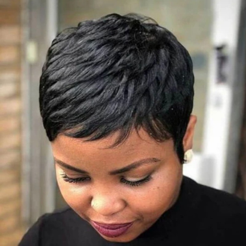 African American Short Synthetic Wig Rose Net Full Head Wig for Daily Wear