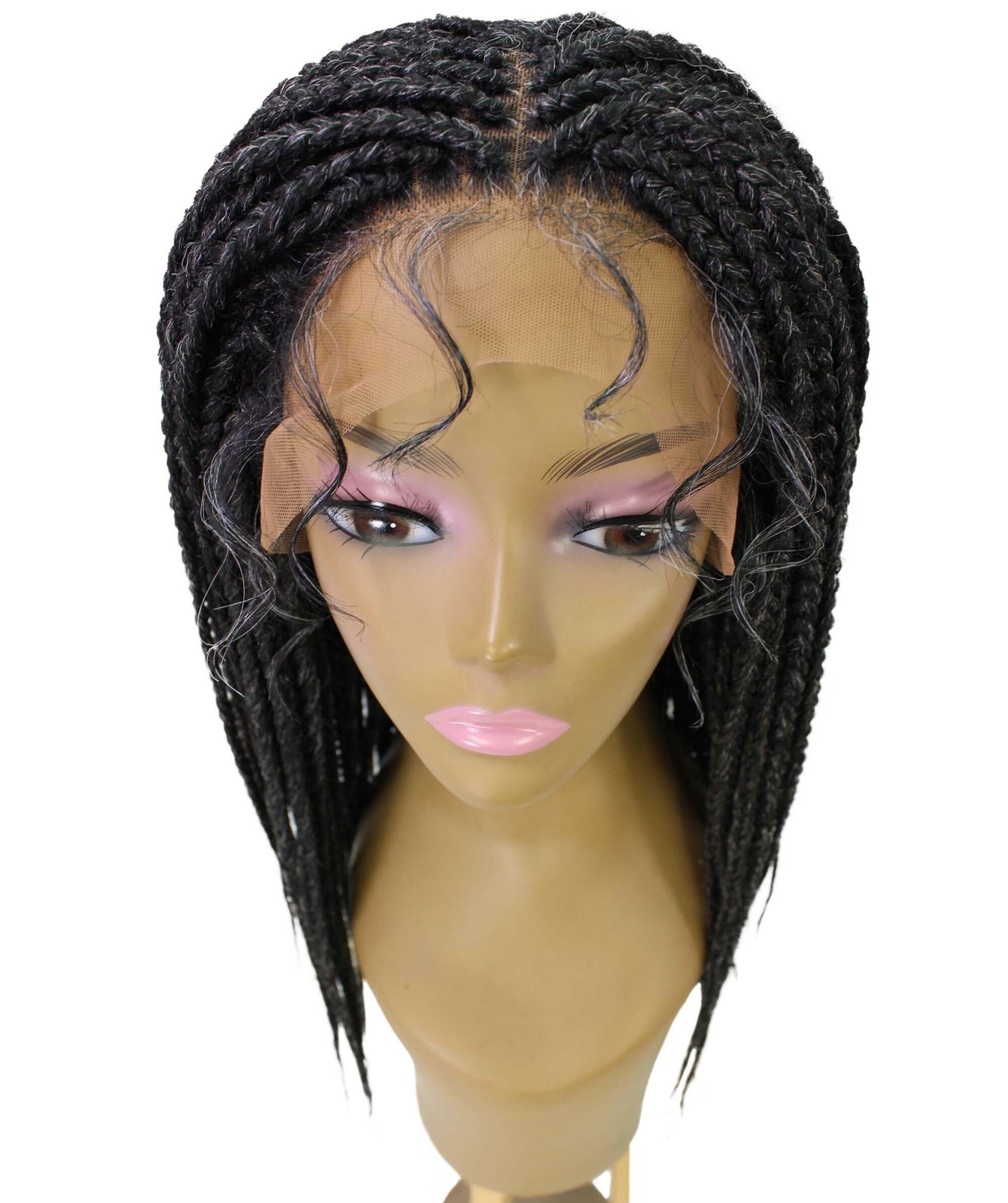 LUXLUXE Uyai Straight 23″ 4X4 Hand-Tied Lace Braided Wig, Salt & Pepper Grey