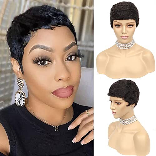 Short Pixie Cut Wigs Human Hair Wigs Layered Black Pixie Wigs