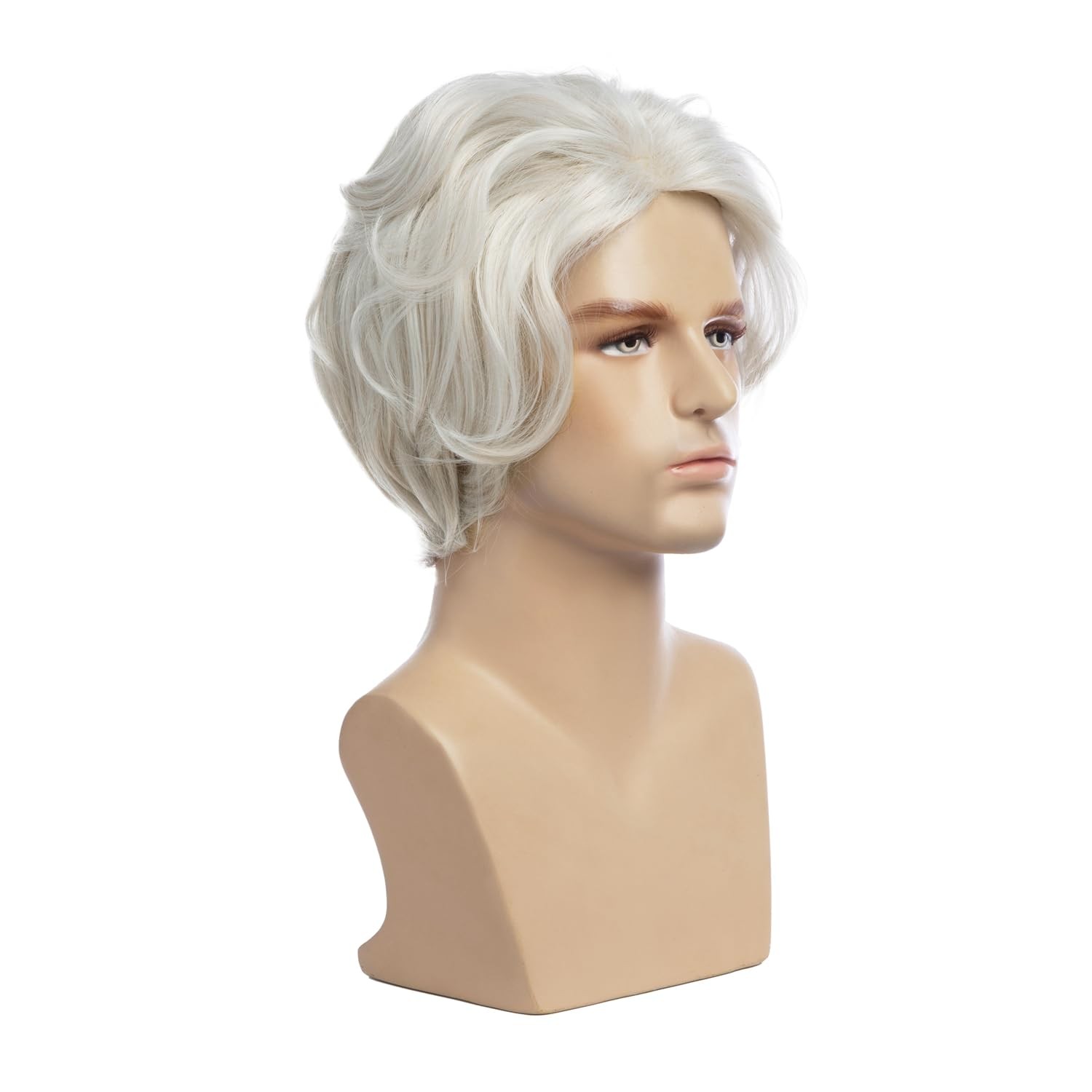 Mens White Wigs Short Fluffy Wave Synthetic Halloween Cosplay Silver Gray