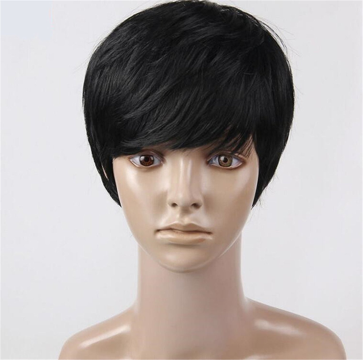 100% Human Hair Wig Short Pixie Cut Wigs Straight Black For Women Soft US STOCK
