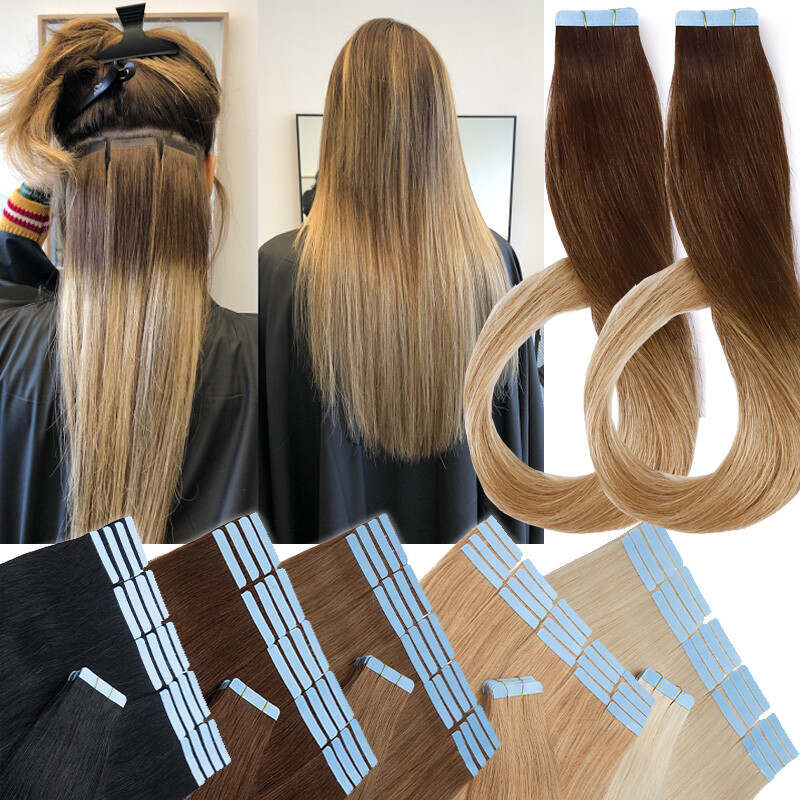 20-60PCS Tape In /On 100% Real Remy Human Hair Extensions Skin Weft Balayage US