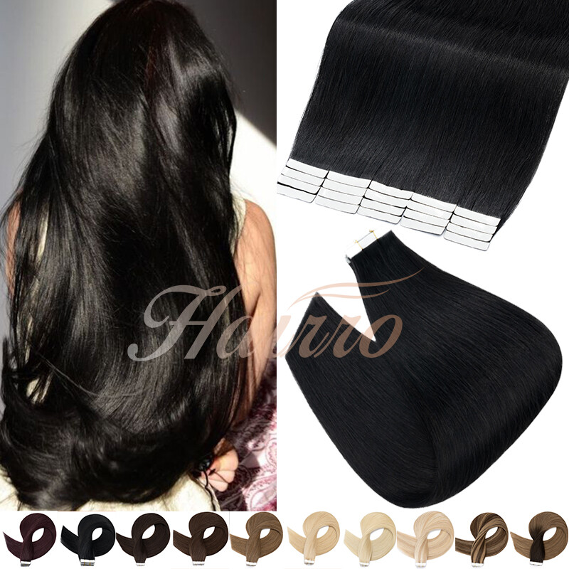 HAIRRO Tape In 100% Real Remy Human Hair Extensions Double Drawn Thick 25-100g