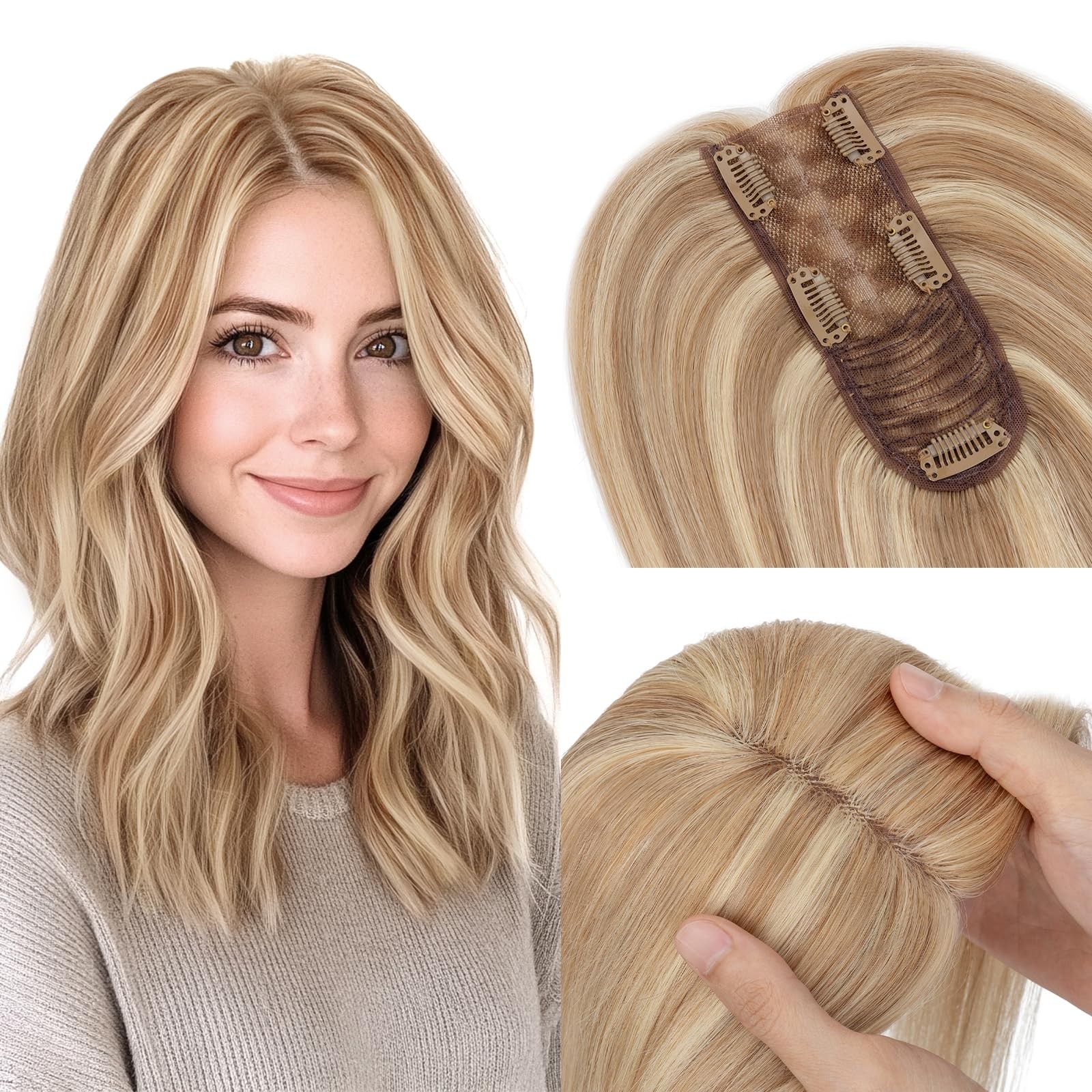 Hairro Hair Toppers For Women Real Human Hairpieces 2.25X6 Base Clips On 360 3D
