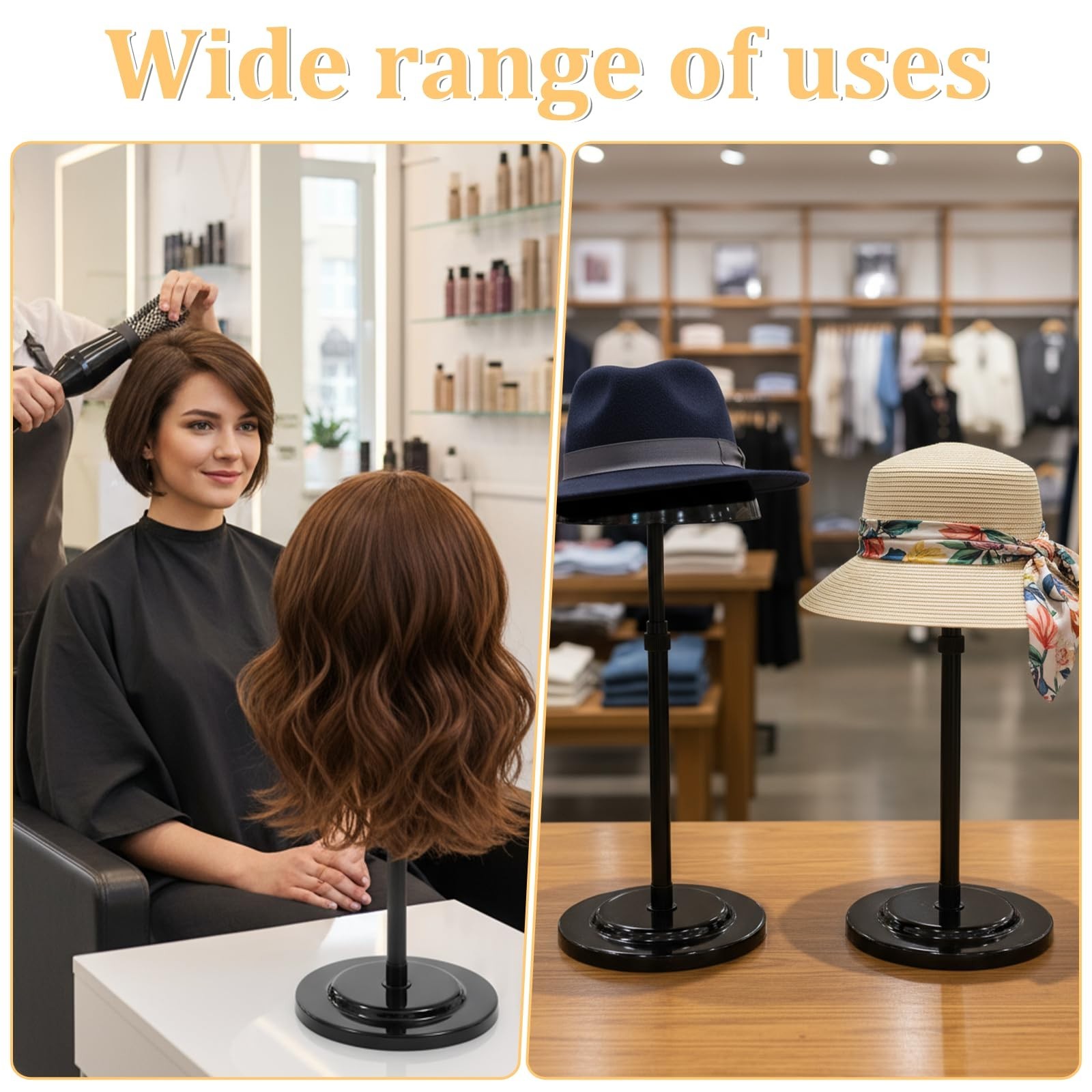 8 Pcs Adjustable Wig Stand Set, Portable Non-Slip Hat Display Holders, 9.8″-18.9