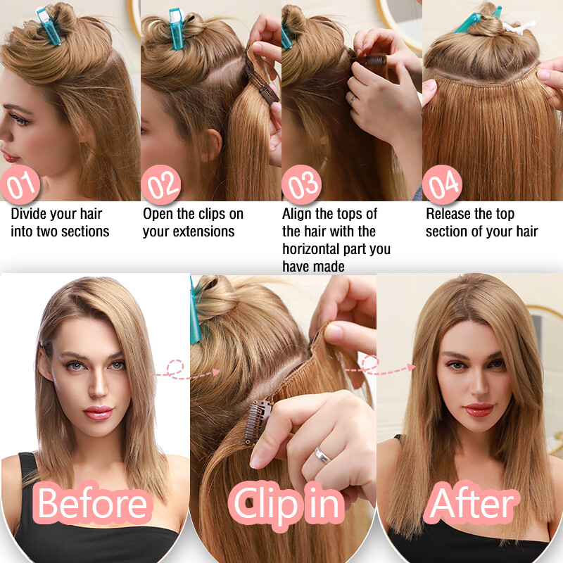 Double Weft Thick Clip In Remy Human Hair Extensions Full Head Ombre Body Wave