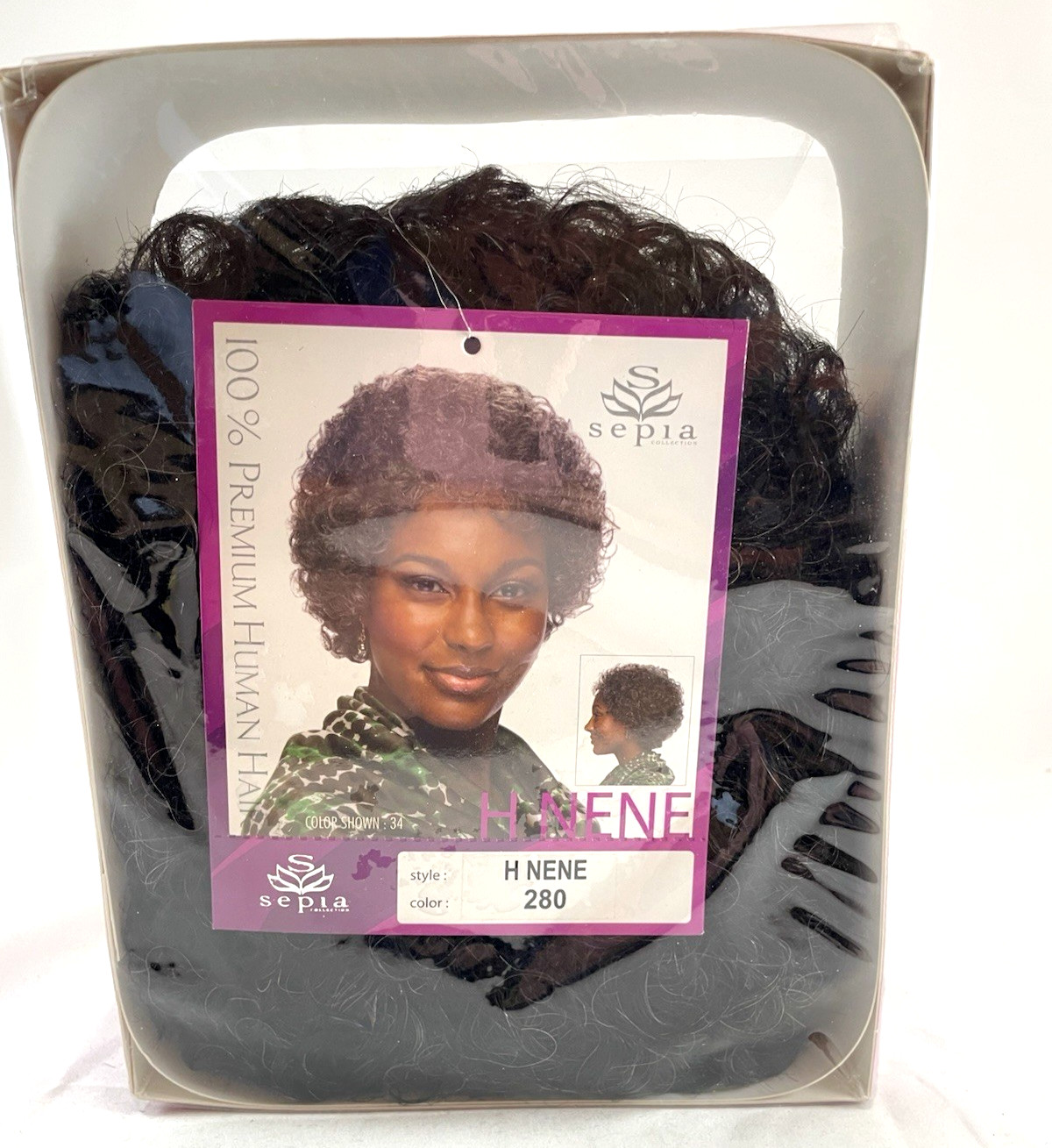 Sepia Wig 100% Premium Human Hair Style H Nene Color 280 Curly Black with Gray