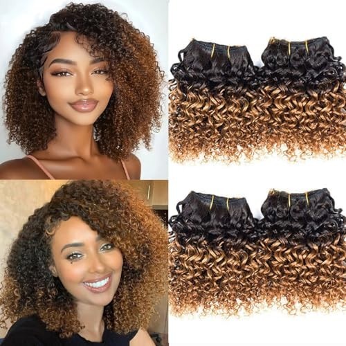 Kinky Curly Human Hair Bundles 4pcs Afro Weave 1B/30 Color 12A Virgin Hair