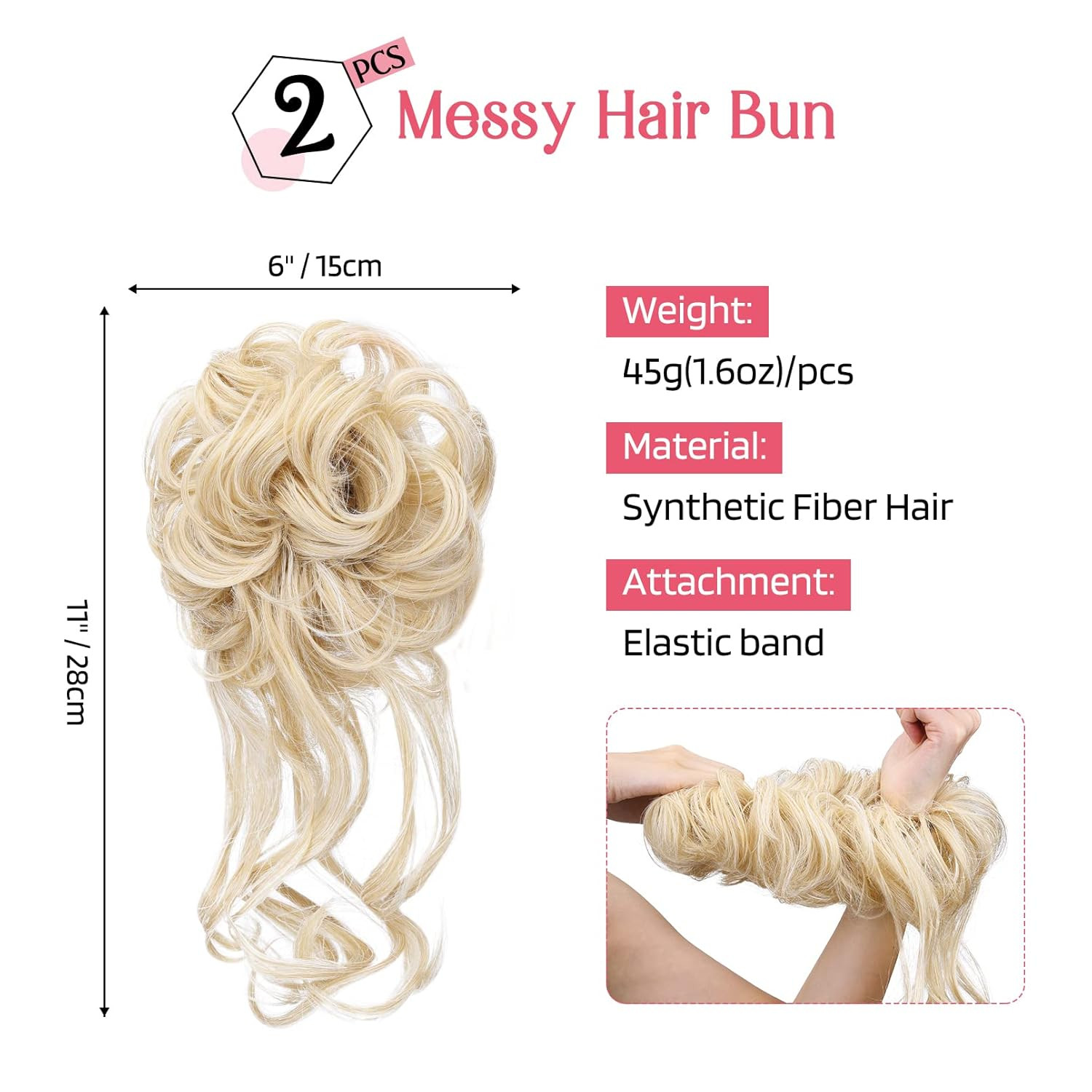 Messy Bun Hair Piece, 2PCS Tousled Updo with Tendrils Hair Bun Extensions Wavy C