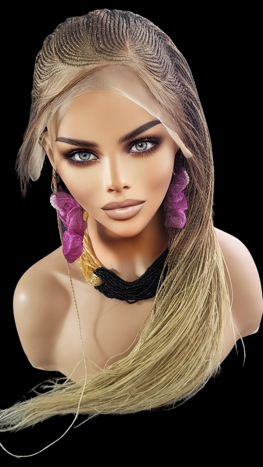 Braided Wig Full Lace Glueless Micro Braids 22” Ombre Blonde Long Handmade NWT