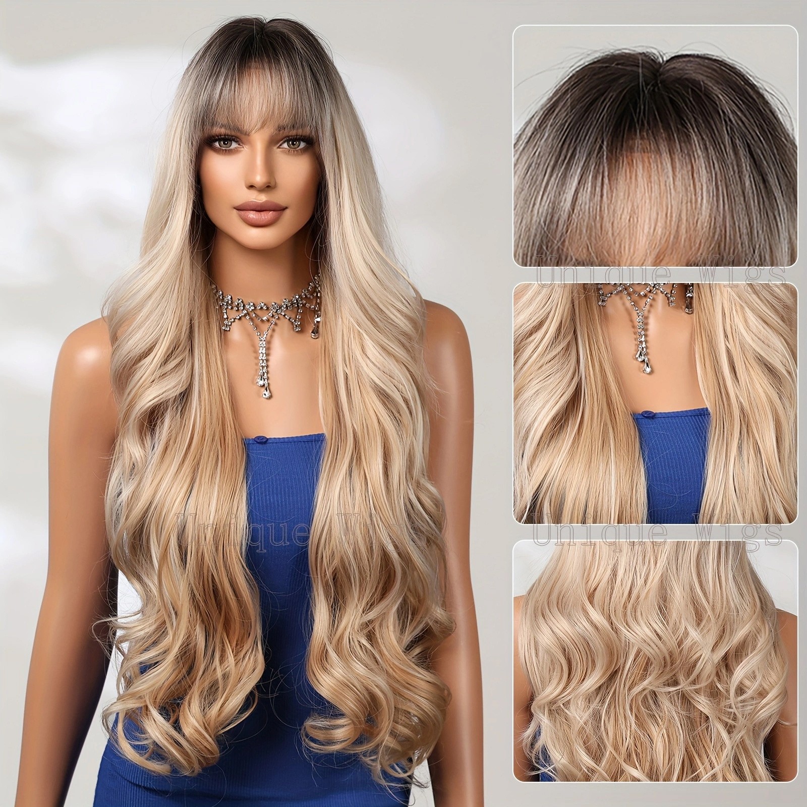 30 Inch Long Curly Wig Ombre Blonde Red Synthetic Wigs Heat Resistant Hairpiece