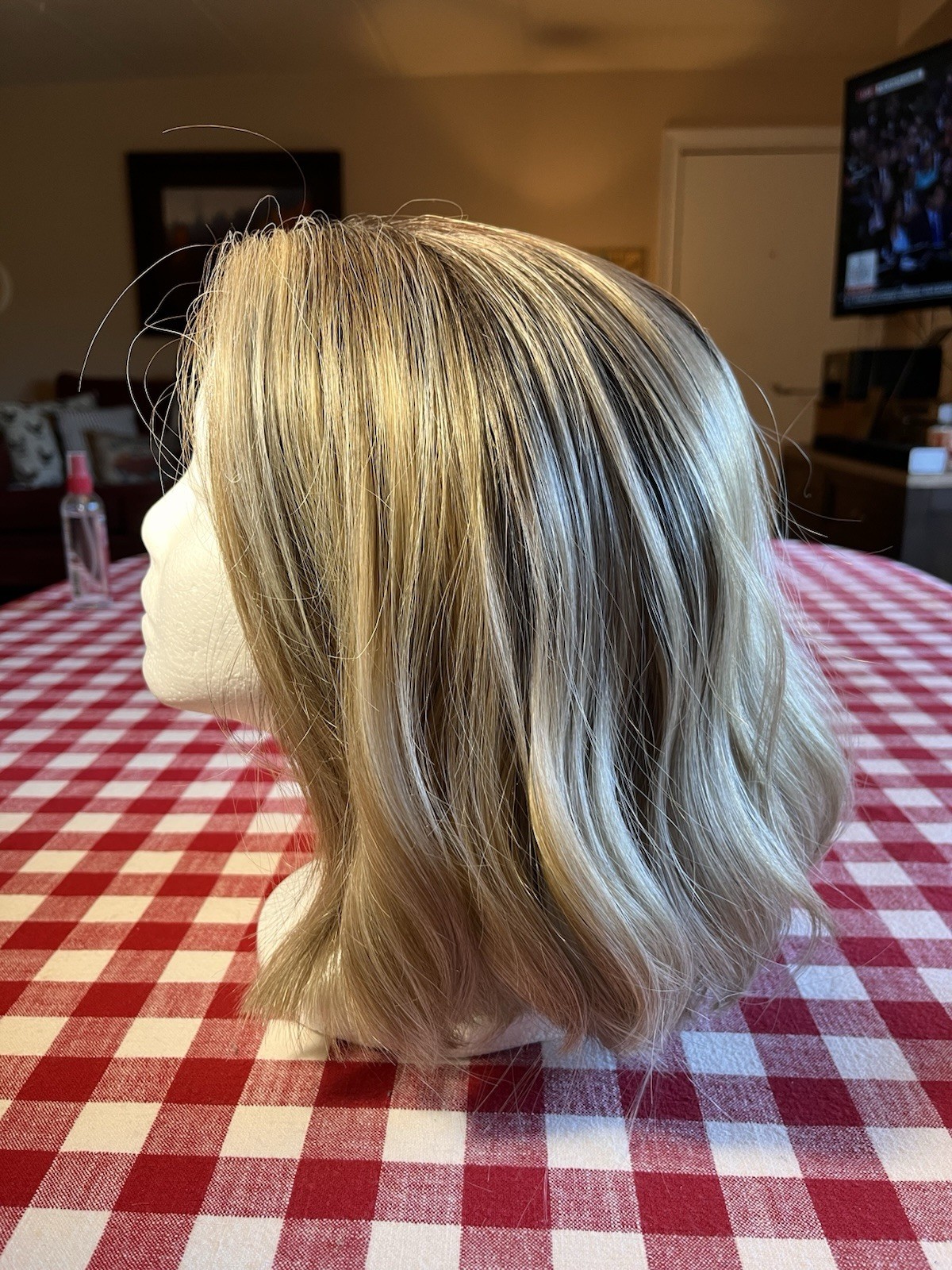 Women’s Blonde Med Brown Rooted Mono Top Lace Front Wavy Wig Sz Large READ SEE
