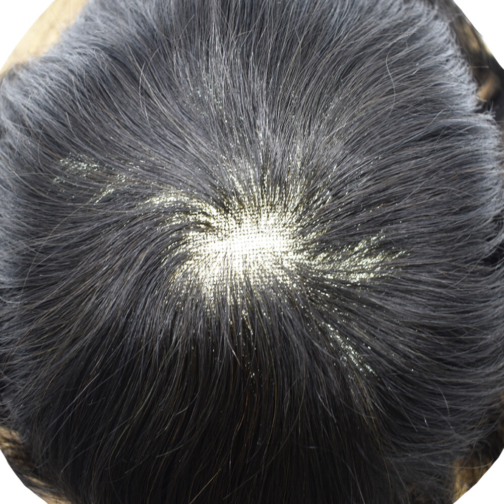 SWISS LACE Mens Toupee Lace Poly Hairpiece Skin PU Around Hair Replacement WigsU