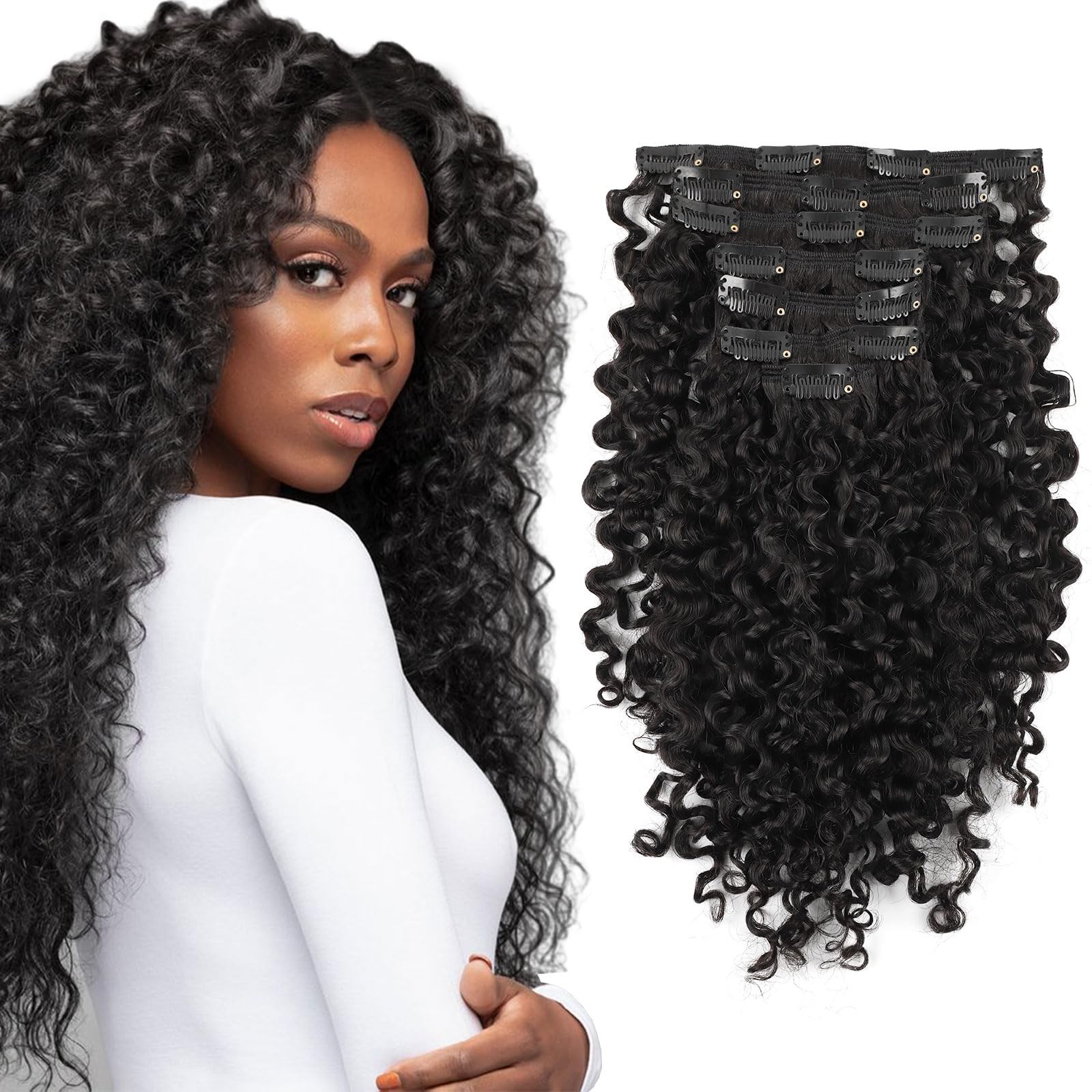 Spiral Curly Clip in Hair Extensions Human Hair Invisible Human Hair Extensio…
