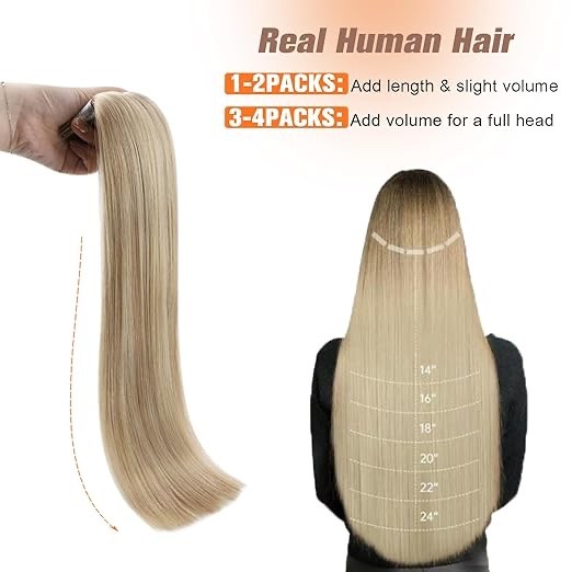 Sunny Hair Halo Extensions Blonde with Highlights Hair 20 Inch #P18/613 50g