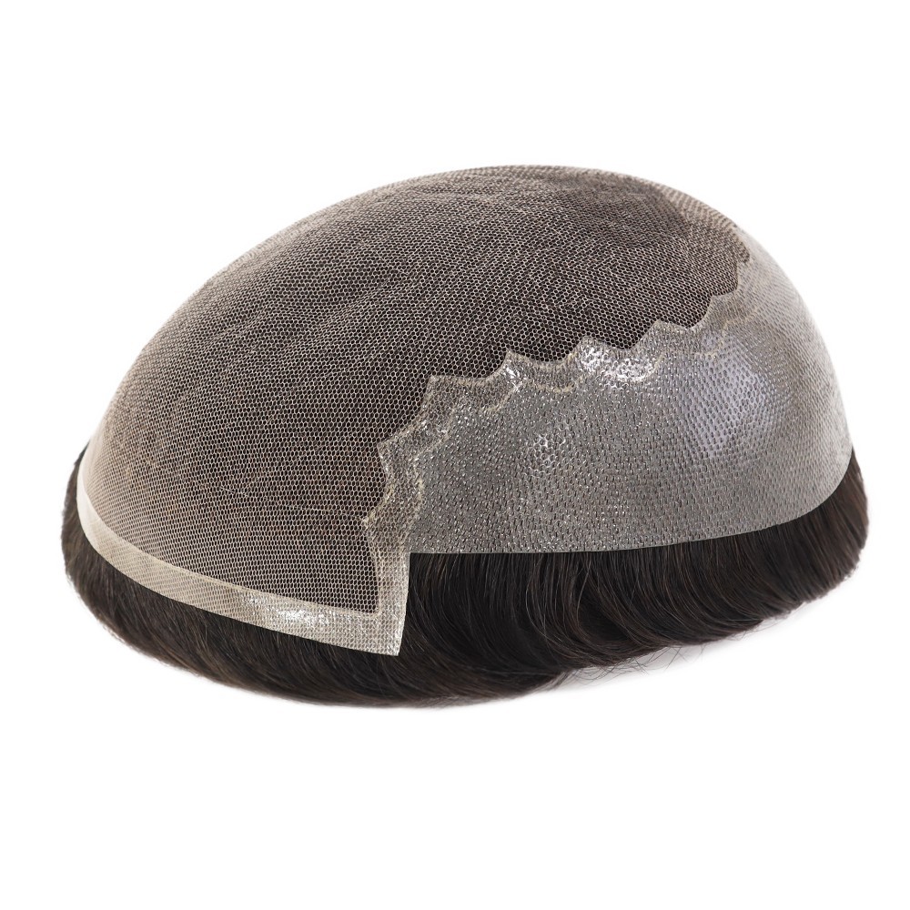 Toupee For Mens Human Hair Replecement System French Lace Thin Skin Hairpiece Q6