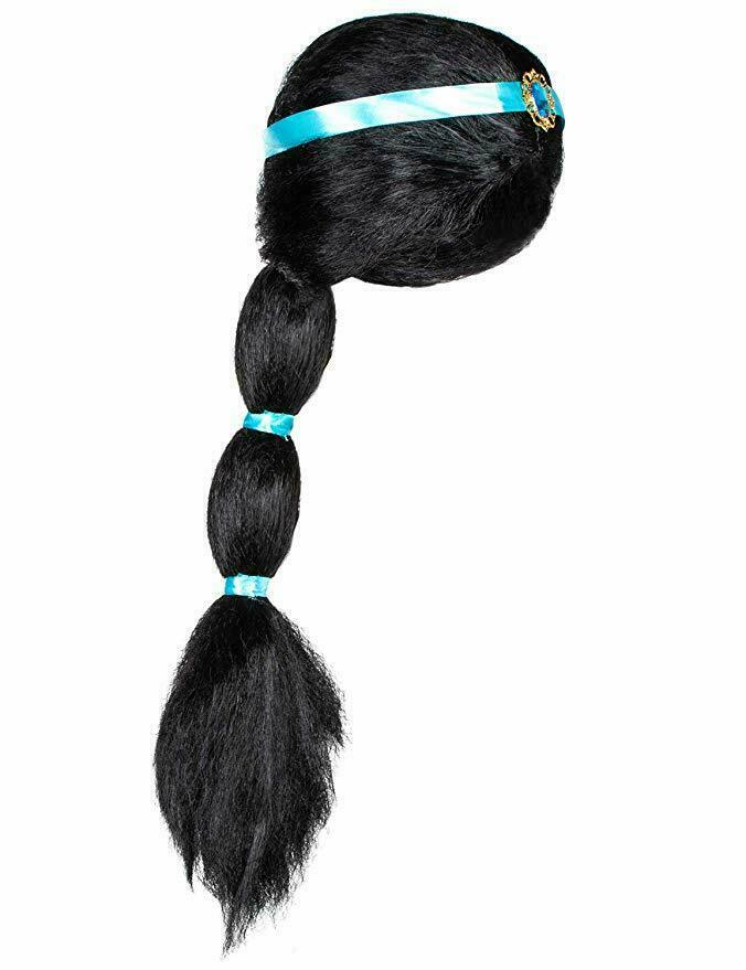 Princess Jasmine Aladdin Cosplay Black Wigs w/Ribbon For Adult Halloween Costume