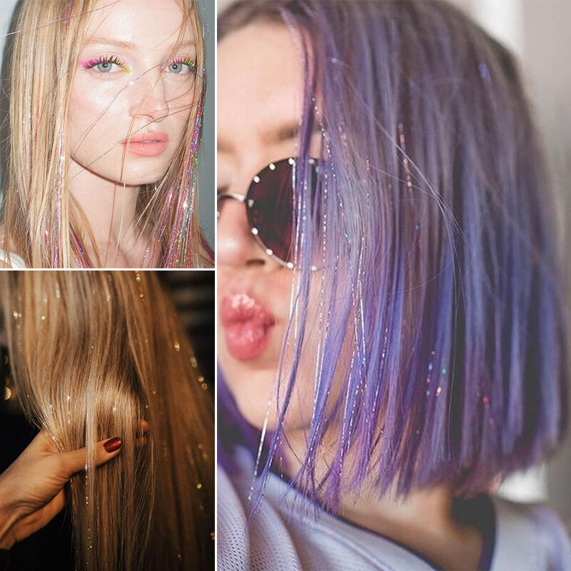 47In Hair Tinsel 4400Strands 12 Colors Sparkling Holographic Extensions Glitter