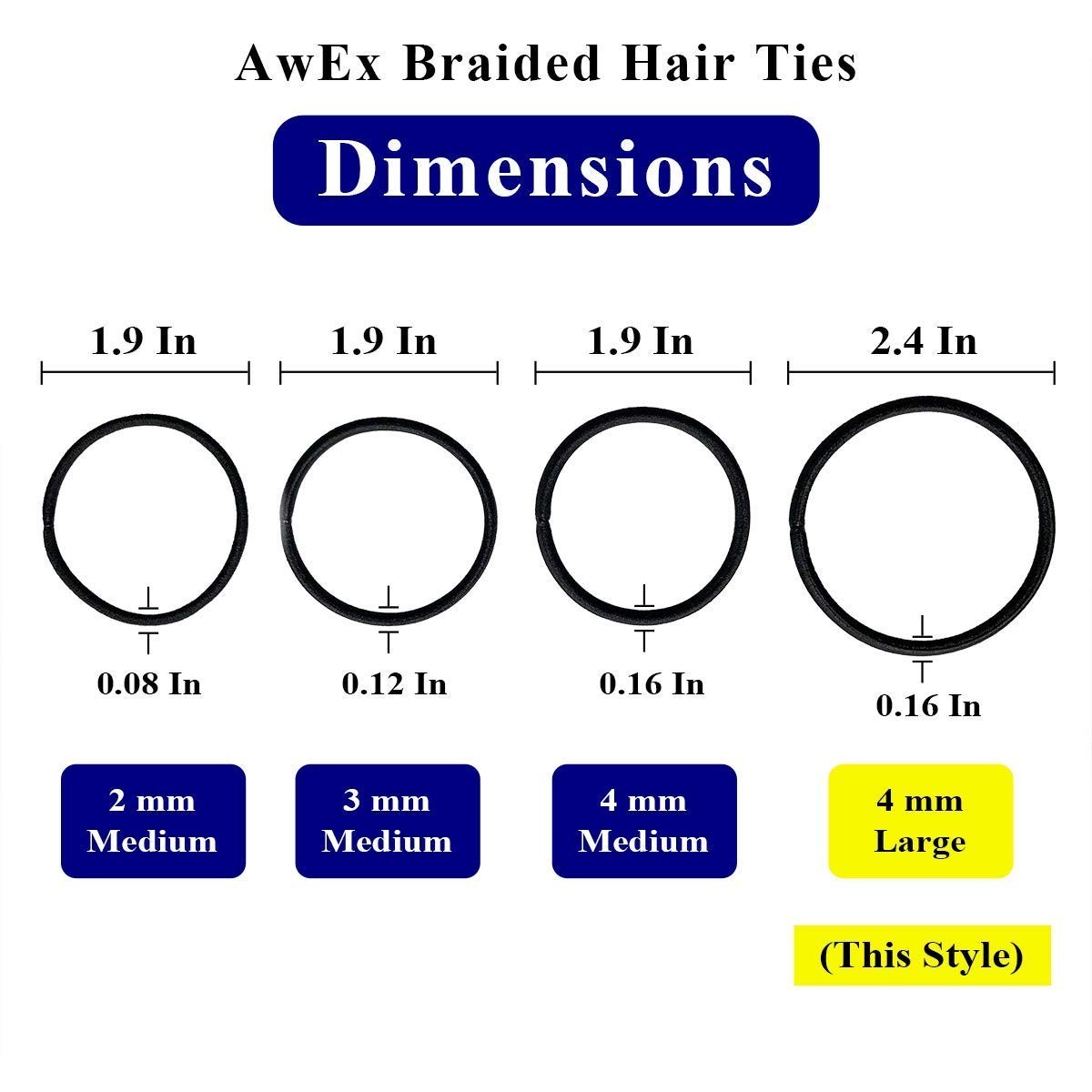 Hair Ties for Thick, Curly, Wavy Hair – 50 Mixed Color Elastics, 4mm Thick, 1…