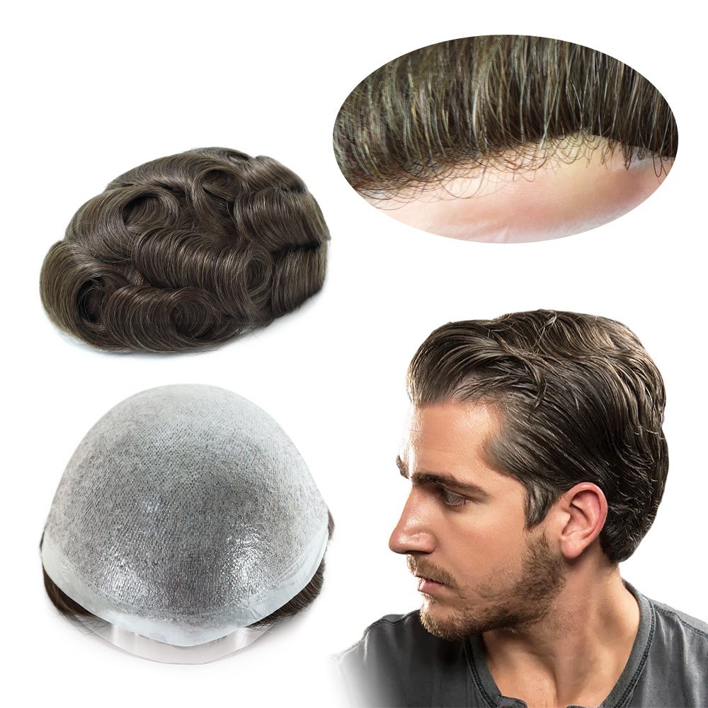 Ultra Thin Skin 0.02mm Toupee for Men Human Hair Replacement System Hairpiece #6