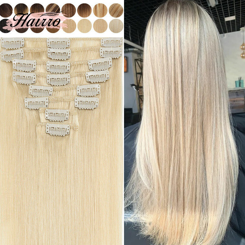 8A Clip In Extensions, 100% Real Remy Human Hair 8PCS Hairpiece Full Head 8″-24″