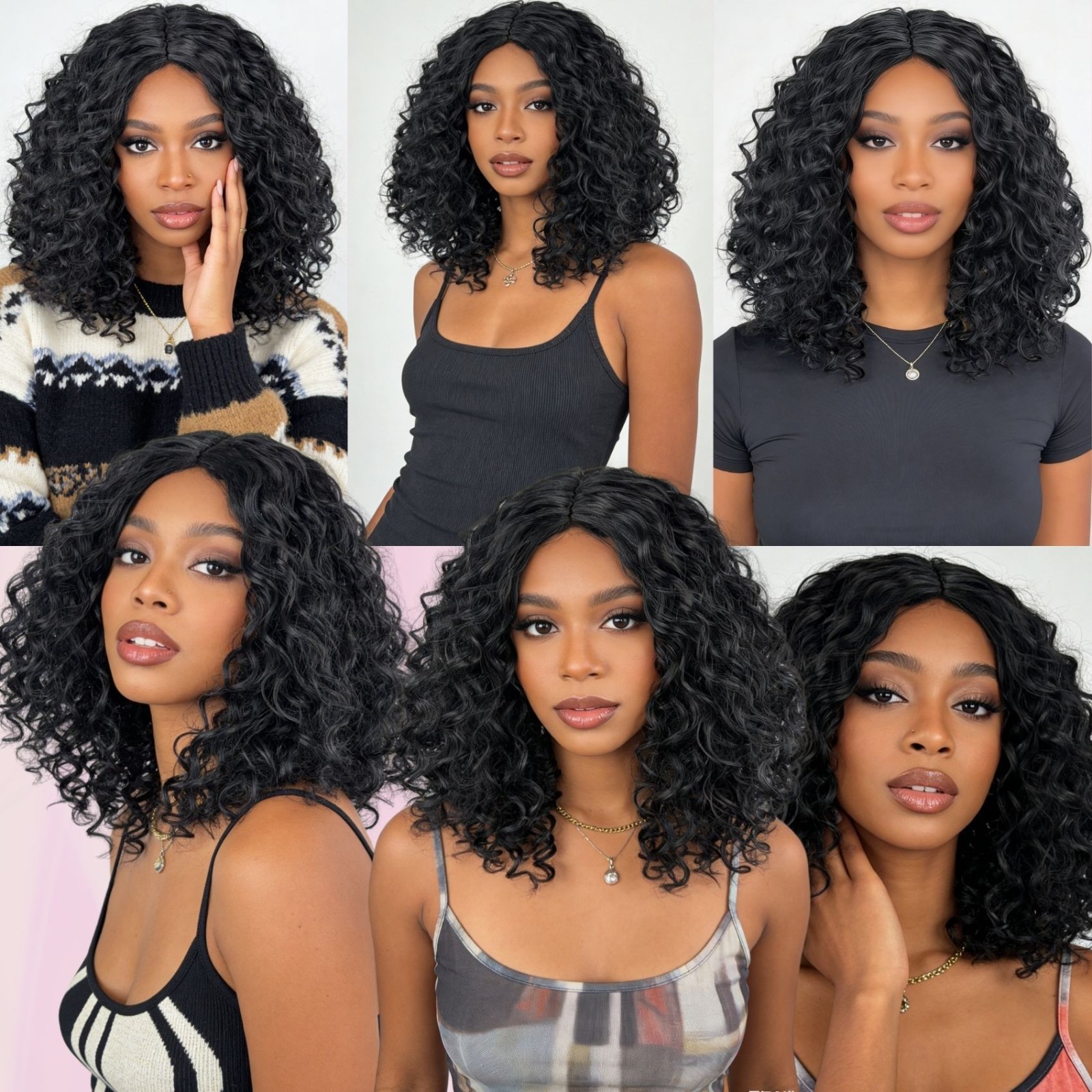 Women’s 10″ Black Curly Synthetic Wig African American Style Middle Part