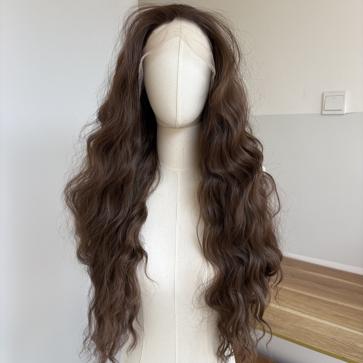 Long Wavy Glue Less Lace Front Wig Synthetic Hair Heat Resistant Soft Brown