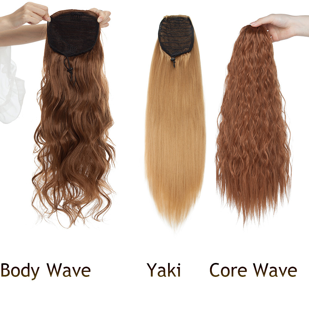 18″Drawstring Clip In Ponytail Corn Wavy Hair Extensions Natural As Human Hair