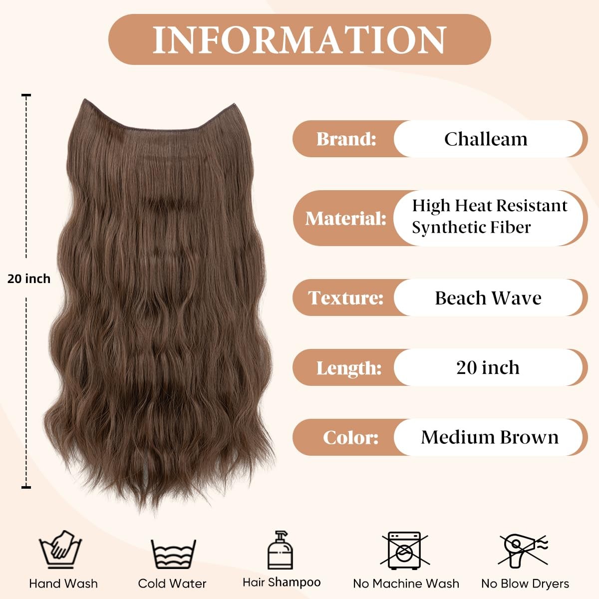 challeam Invisible Transparent Wire Hair Extensions Wavy Curly Long Synthetic