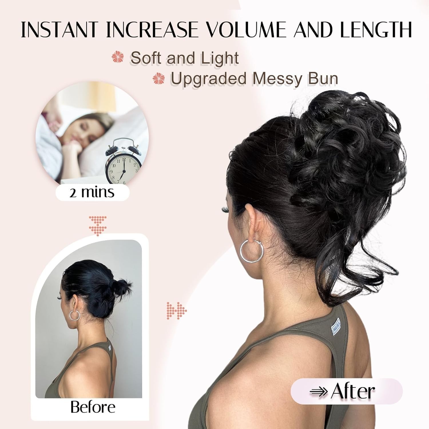 Secure Claw Clip Messy Bun Extensions – Soft Wavy Curly Hair Piece in Dark Brown