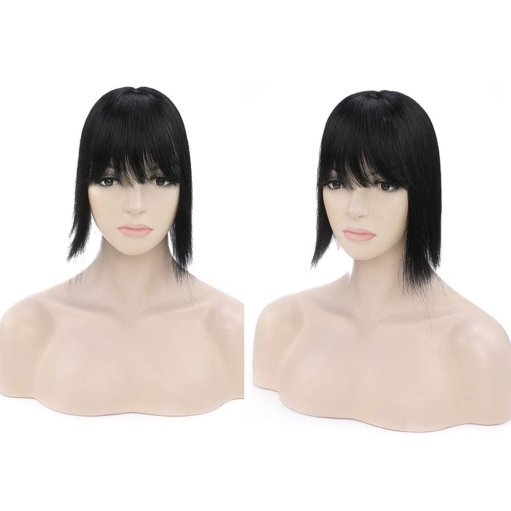 My-Lady 150 Density Human Hair Toppers Bangs For Women 12 Inch Jet Black Silk