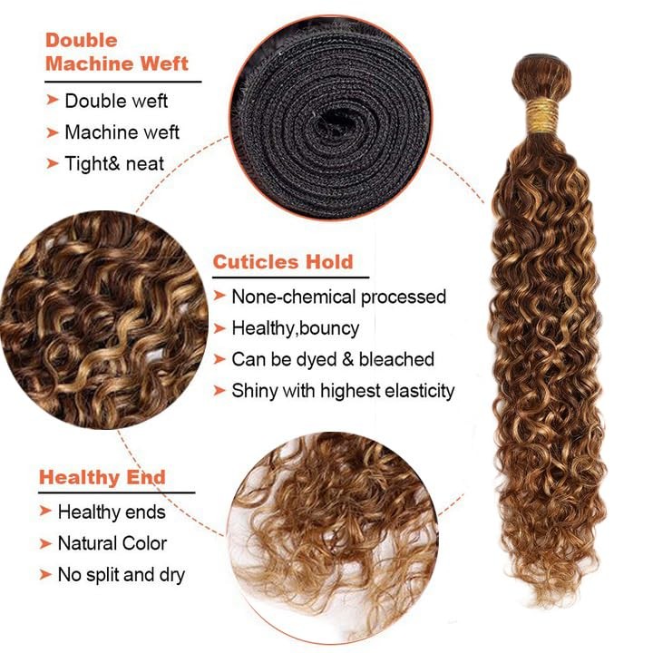 P4/27 Highlight Brown Bundles Water Wave Bundles Human Hair 24 Inch Unprocessed