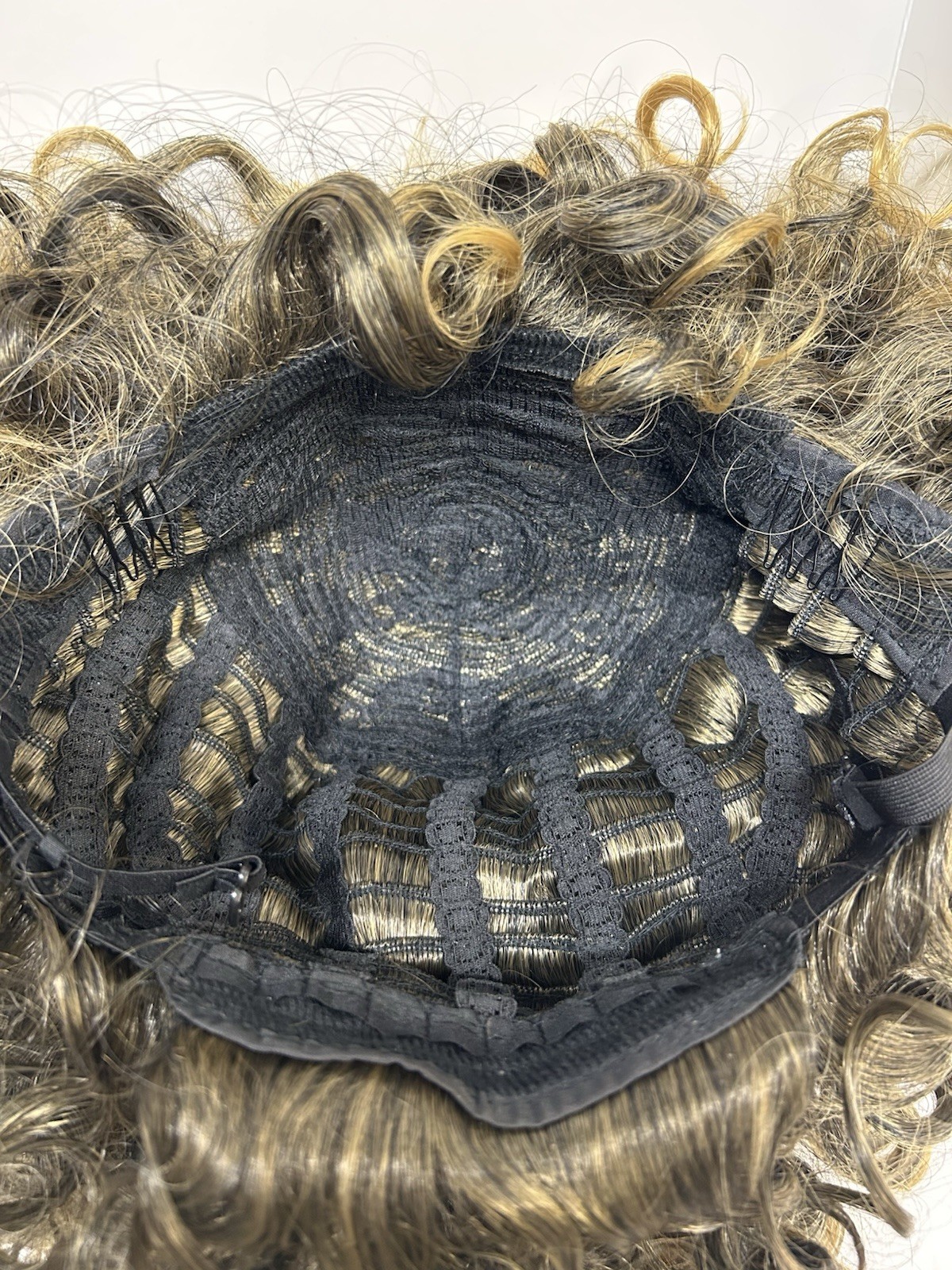 OnePart Human Hair Curly Clip-In Wig Free-Part Capless Dark Brown/Golden Blond