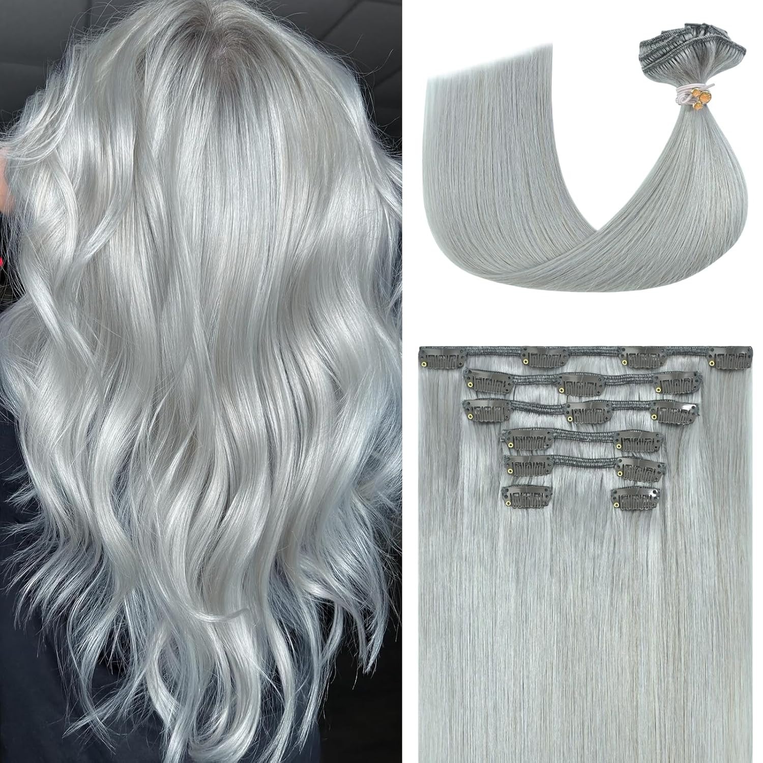 Full Head Clip In Hair Extensions Brazilian Real Human Hair Double Weft Thick