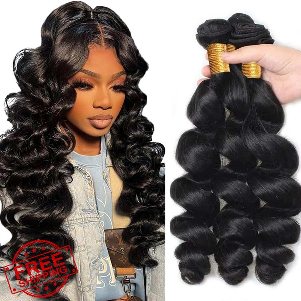 Shoaiye 24 26 28 Inch 1B Loose Wave human hair bundles