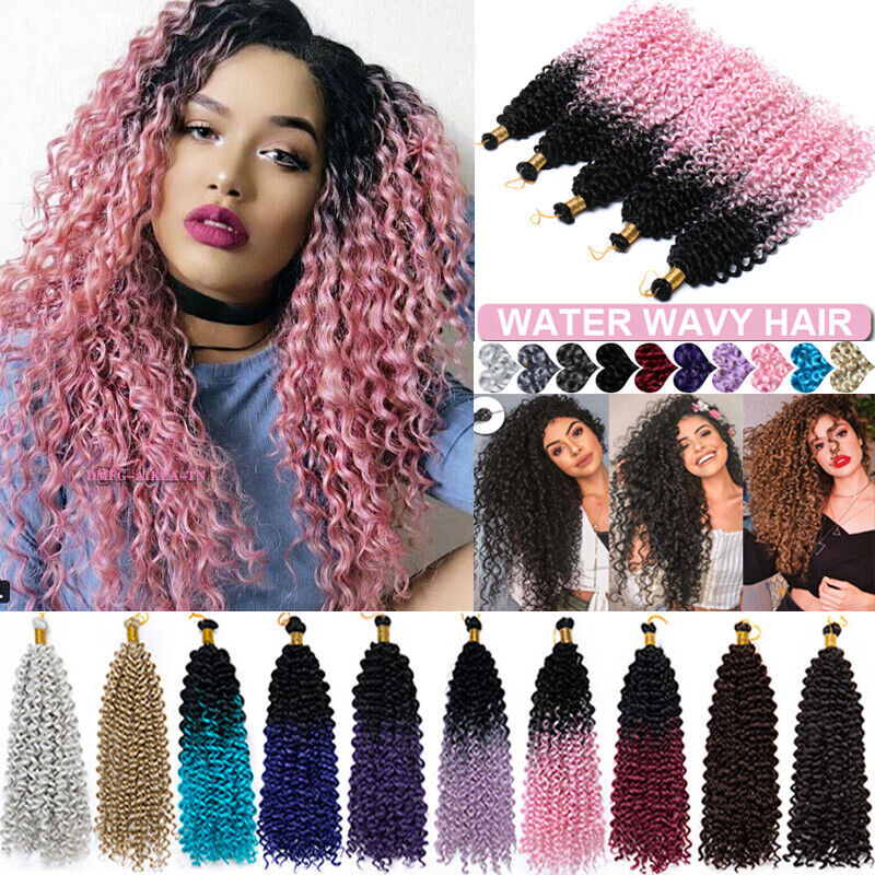 US Deep Water Wavy Curl Hair Crochet Braids Hair Extensions 14 Inch Ombre Pink