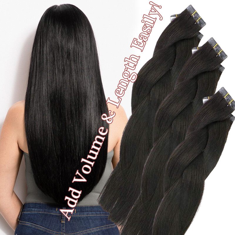 Tape In Stick 100% Remy 8A Human Hair Extensions Full Head Skin Weft Thick Long