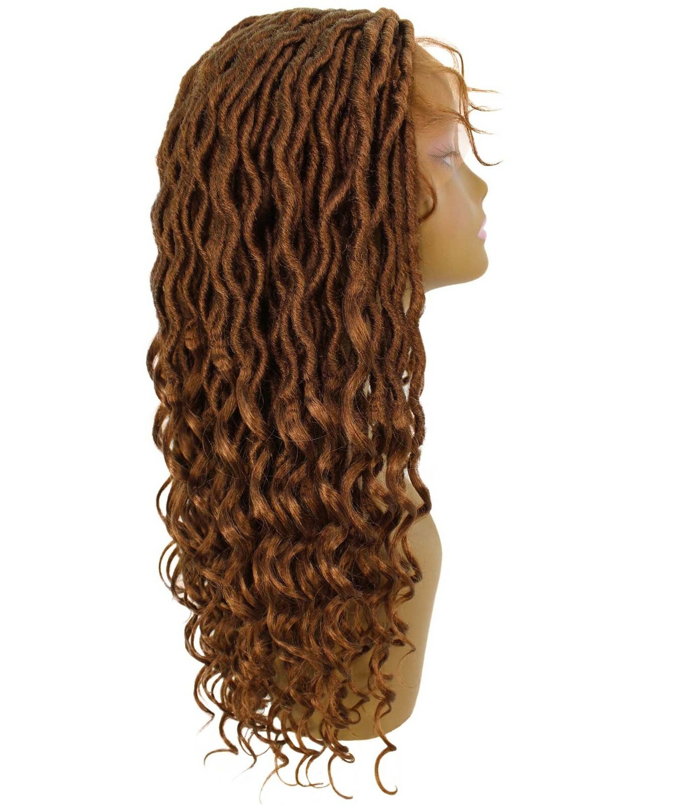 LUXLUXE Andrea 4×4 Curly Long 4X4 Hand Tied Lace Braid Copper Blonde Wig